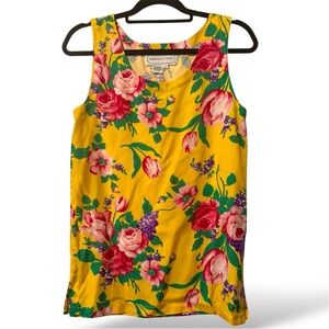 Adrienne Vittadini Vintage 100% Silk Sleeveless Tank Top Sz Small Yellow Floral